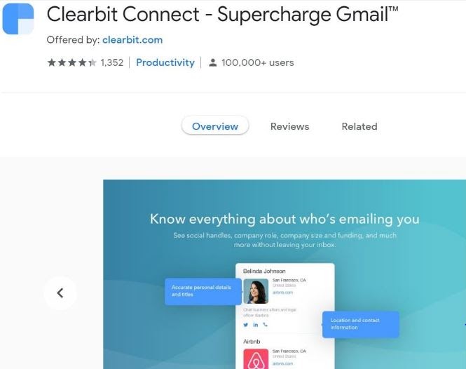 Clearbit connect- Gmail add-ons for hyper productivity