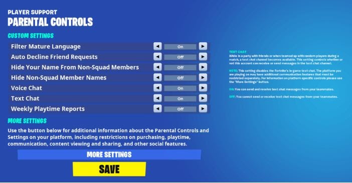 fortnite parental controls