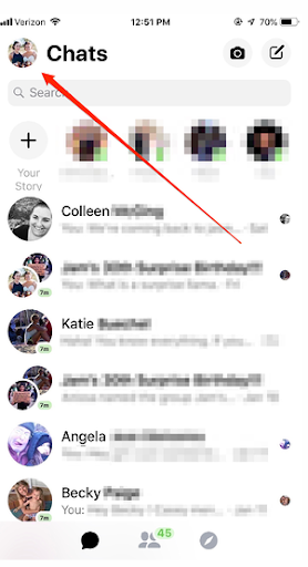  profile picture on the upper left of the Messenger home screen