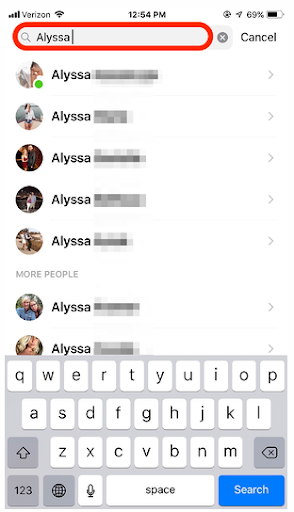  enter the person's name into the search bar with whom you want to communicate 