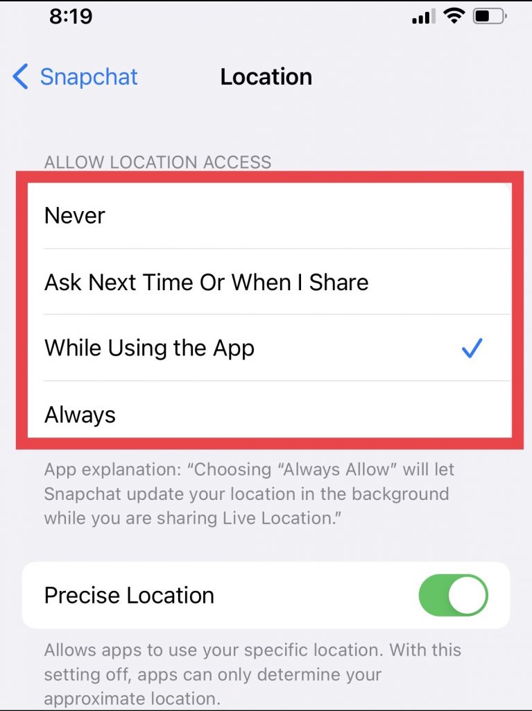 How to Confirm that Snapchat can access your Location ?